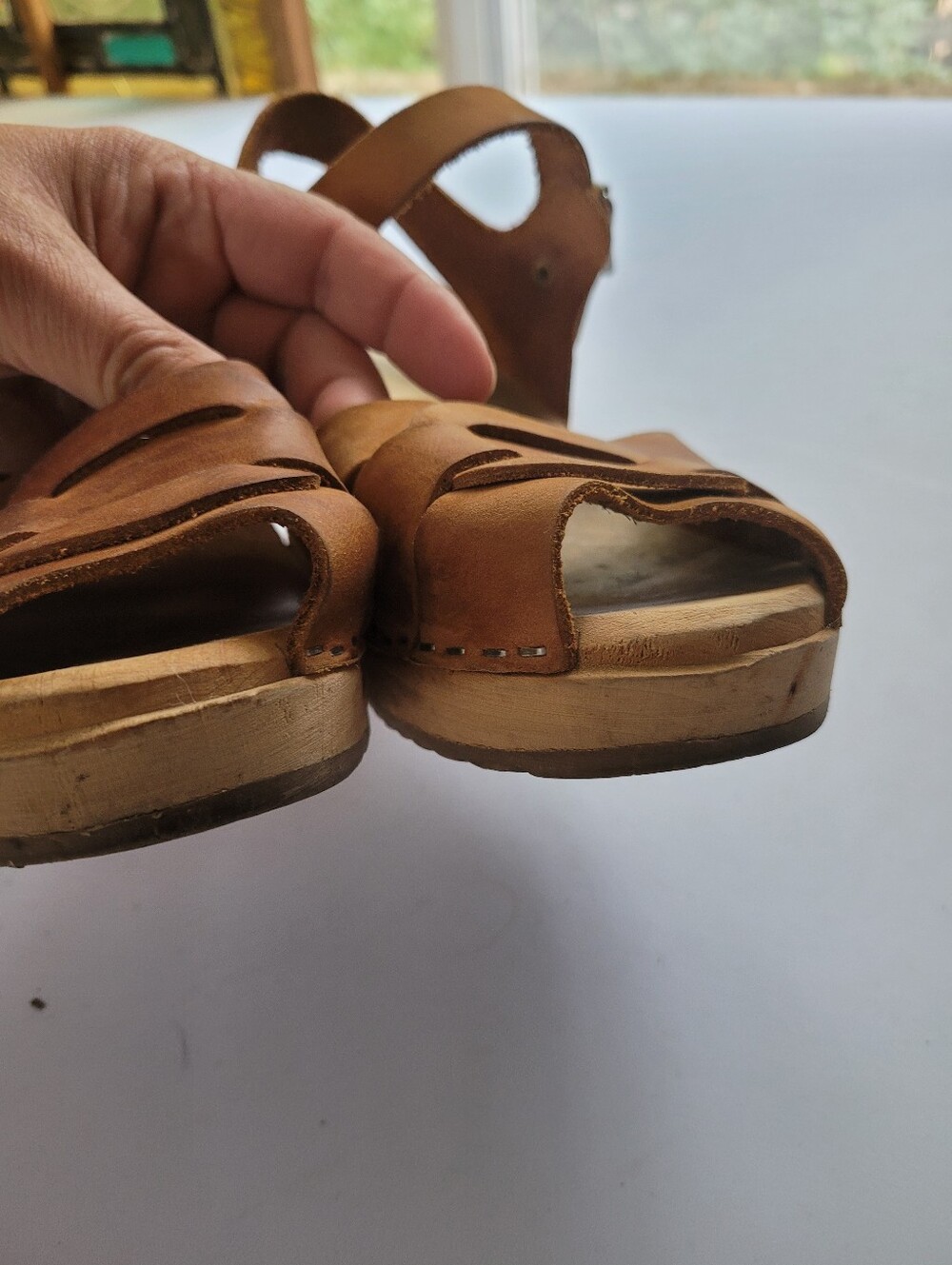 Lotta's 38/7.5 Women's Tan Leather Slingback Clog Sandals - Picture 10 of 10